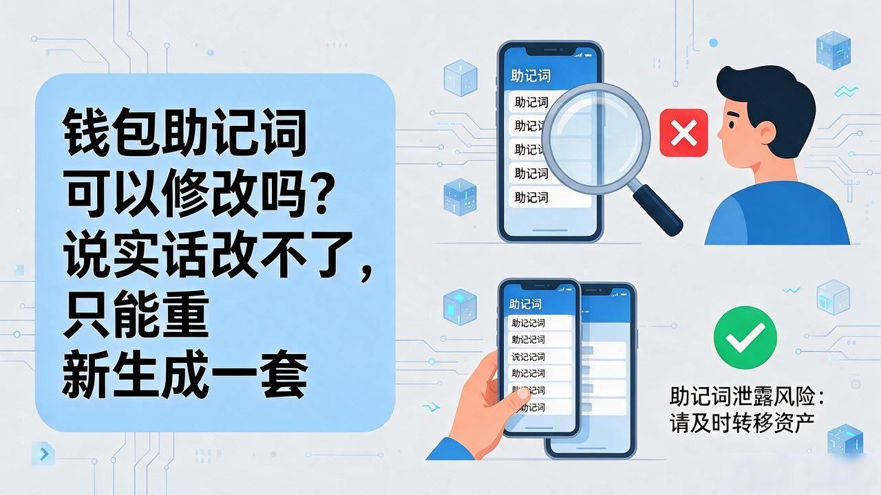 钱包助记词可以修改吗？说实话改不了，只能重新生成一套