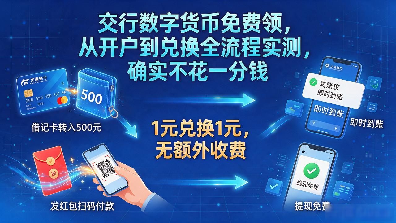 交行数字货币免费领，从开户到兑换全流程实测，确实不花一分钱
